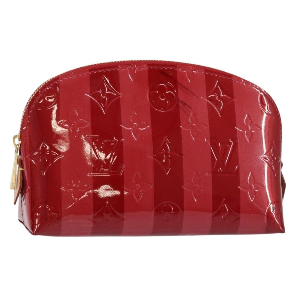 Louis Vuitton Vernis Rayure Pochette Cosmetic Pomme D'amour M91721 Auth 144780